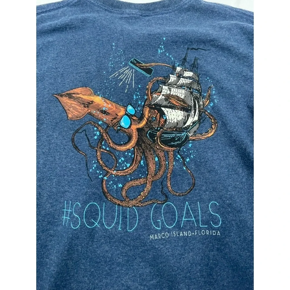 MARCO ISLAND FLORIDA SQUID GOALS LONG SLEEVE GRAPHIC T SHIRT BLUE ADULT MEDIUM